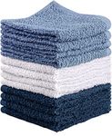 Towel and Linen Mart 100% Cotton - Wash Cloth Set - Flannel Face Cloths, Highly Absorbent and Soft Feel Fingertip Towels (Grey) (Grey, 12) (Pack of 12, Navy, White & Sky Blue)