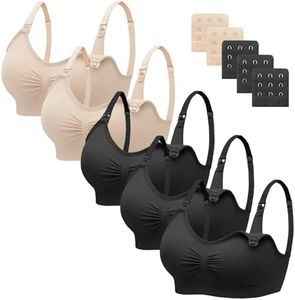 HBselect 5 Pcs Maternity Nursing Bra Seamless Nursing Bra with Extra Bra Extenders Breastfeeding and Sleeping Non-Wired for Women Black*3 Beige*2