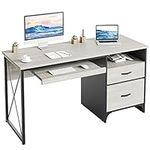 Bestier Office Desk with Drawers, 55 inch Industrial Computer Desk with Storage, Wood Teacher Desk with Keyboard Tray & File Drawer for Home Office, Wash White