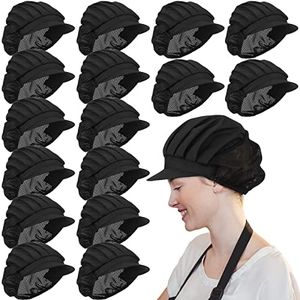 16 Pcs Chef Hats for Women Hair Nets Food Service Caps Kitchen Cooking Chef Cap Adjustable Elastic Mesh Breathable Work Cap Beanie Hair Nets for Women Adult, Black, Black