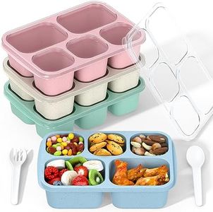 Enstphjoy Bento Box Adult Lunch - 4 Pack, 5 Compartment Meal Prep Container for Kids, Reusable Food Storage Snack Containers Stackable School, Work, and Travel (Wheat(Green/Blue/Pink/Beige))