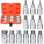 Sukudon Allen Key Socket Set,12-Piece Hex Bit Socket Set, Screwdriver Bits Set 5-22 mm，1/2" S2 Alloy Tool Steel Hex Socket Set