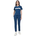 ALISBA Women's Lycra Cotton Athletic Gym Running Sports Solid TrackSuit Co-ord Set - Comfortable, Stretchable, Breathable Workout Outfit for Fitness, Yoga, Training, Jogging, Casual Wear (Blue,XL)