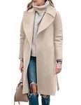 BZB Women's Long Wool Blend Pea Coat Winter Casual Overcoat Notched Lapel Collar Trench Coat Belted Long Jacket Outerwear, Beige, XX-Large