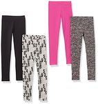 Amazon Essentials Girls' Leggings (Previously Spotted Zebra) -Discontinued Colors, Pack of 4, Black/Charcoal Math Print/Grey Numbers/Pink, Large