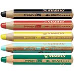 STABILO Multi-talented Pencil woody 3-in-1 - Box of 5 - Red, Yellow, Dark Green, Blue, & Black + Sharpener