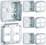 Copkim 4 Set 4 × 4" Electrical Junction Box with Cover Electrical Metal Outlet Box, Receptacle Exposed Work Cover, Ten 1/2'' and Six 3/4'' Knockouts(Double Duplex)