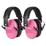 ShinePick Kids Protective Earmuffs, 2 Pack Foldable Hearing Protectors Adjustable Headband Ear Muffs for Children and Adults,Noise Reduction Earmuffs for Sleeping,Studying,Shooting(Pink)