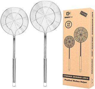 Pack of 2 Large Spider Strainer, Stainless Steel Skimmer Basket,Kitchen Ladle Strainers,Mesh Spoons with Long Handle, Cooking Tools for Frying, Boiling Noodles, Dumplings, Pasta