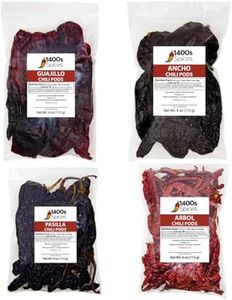 Dried Chiles Peppers 4 Pack Bundle - Chile Guajillo Stemless, Ancho, Pasilla and Arbol by 1400s Spices