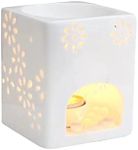 Aroma Lamp Wax Burner Essential Oil Burner White Ceramic Square Flower Pattern Burner Fragrance Oil Burner Candle Scented Diffuser Home Bedroom Decor Christmas Housewarming Gift