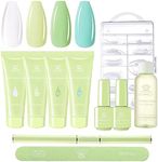 Makartt Green Poly Nail Gel Kit,15ML Gel Nail Builder Kit with Slip Solution Clear Nails Acrylic Gel Nail Kit for Nail Building Nail Extension Kit Dual Forms Base Top Coat All-in-One Gel Nail Starter Kit