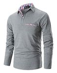 STTLZMC Polo Shirts for Men Long Sleeve Casual Fit Plaid Collar T-Shirts,Grey,Large