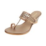 Metro Women's Gold Ethnic Faux Leather Slip On Fashion Heel Sandals UK/7 EU/40 (35-4770)