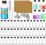 80 Pack, 2 oz Small Glass Bottles with Airtight Lids, 60 ml Empty Clear Sample Boston Bottle/Vials/Containers with180 Sticky Labels, Brush, Funnels