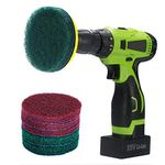 Kichwit 4 Inch Drill Power Scrubber Scouring Pads Cleaning Kit, Includes Drill Attachment, 3 Non-Scratch Red Pads and 3 Stiff Green Pads (Drill NOT Included)