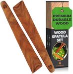 12 inch Teak Wood Spatula for Cast Iron, Small Wood Flipper, Egg Scraper, Flat Wooden Turner, Multipurpose Wood Cooking Utensil, Spatulas Perfect for Flipping, Serving, Scraping & Turning. Set of 2