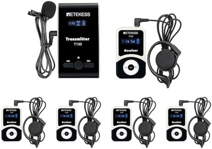 Retekess T130-T131 Sistema de Guía Turístico Inalámbrico, Tour Guide System, PLL Tecnología, 99 Canales, 60M, Audioguías para Entrenamiento de Equitación (1 Transmisor 5 Receptores)