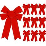 10 Pack Red Bows Christmas Tree Decorations,9”x13”Large Velvet Ornament Bow with Glitter Gold Edge for Xmas Home Wreath Fence Stairs Railing Fireplace Indoor Outdoor Front Door Decor