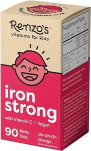 Renzo's Iron Supplements for Kids, Dissolvable Vegan Iron Supplement for Children, Sugar Free Iron Supplements for Kids, Oh-Oh-Oh Orange Flavor, 90 Melty Tabs