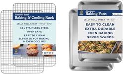 Ultra Cuisine Stainless Steel Jelly Roll Sheet Cooling Rack Set & Aluminum Baking Pan Set - Professional Quality, Fits Jelly Roll Sheet Pans - Cookie Sheet for Baking - 10"x14.75" Rack, 16"x11" Pan