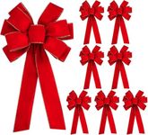 8Pcs Large Christmas Red Velvet Bows - 30.7" x 10.6" Valentine's Day Gold Wired Red Velvet Wreath Bow - Christmas Tree Topper Bow for Home Window Party Outdoor Decorations