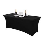 Elipenico Stretch Spandex Table Cover for 1Pack 8FT Tight, Washable and Wrinkle Resistant Stretch Rectangular Patio Table Cover for Event, Wedding, Banquet and Parties (Black, 96Lx30Wx30H Inches)