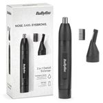 BaByliss Men E652E Nose Ear Eyebrow Hair Clipper Circular Cutting System Washable Under Tap Black