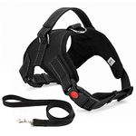 Musonic No Pull Dog Harness Breathable Adjustable Comfort Free Lead Included for Small Medium Large Dog Best for Training Walking S Black