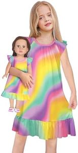 LQSZ Matching Girl and Doll Summer Clothes Gown Outfit Short Sleeves Dress for Toddler Girls & 18" Dolls Clothes 11 12t