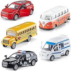 KIDAMI Die-cast Metal Toy Cars Set of 5, Openable Doors, Pull Back Car, Gift Pack for Kids (Official Car)