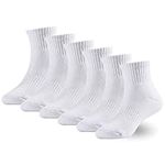 Marchare Boys Socks Kids Cushioned Crew Socks Girls Thick Cotton Athletic Running Socks White 6 Pack 7-10 Years