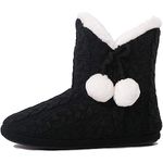 AIREE FAIREE Slipper Boots Women Ladies Slippers Faux Fur Lined with pom poms,Black,3/4.5 UK (Small)