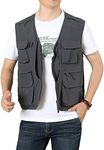 Flygo Men's Utility Cargo Vest Outdoor Fishing Safari Travel Work Photo Vest with Pockets, 01 Grey, Large