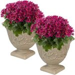 Sunnydaze Darcy 16" Double-Walled Resin Outdoor Planter Pot - Fade-Resistant Beige Finish - Set of 2