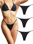 KUKU PANDA Cotton Thongs for Women Sexy Seamless Woman G String Panties 3 Pack Set, Black, Small