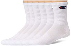 Champion Men's Double Dry Moisture Wicking Logo 6 or 12 Pack Socks, White Crew (6 Pack), 6-12, White Crew C (6 Pack), 6-12