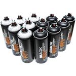 Montana BLACK 400ml Set of 12 Graffiti Street Art Mural Spray Paint (Black & White)