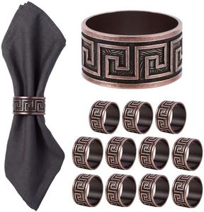 Bronze Napkin Rings Set of 12, Premium Meander Napkin Rings Bulk, Greek Key Napkin Ring Bronze Alloy Holders for Dinner Party,Banquets,Easter,Thanksgiving, Holiday Table Settings Decor(Meandros 12)
