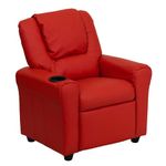 Flash Furniture Contemporary Kids Recliner with Cup Holder and Headrest, Wood, Red Vinyl, 60.96 x 48.26 x 48.26 cm