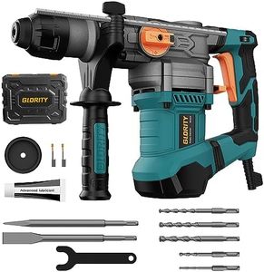 GLORITY 1-1/4 Inch SDS-Plus 13 Amp Heavy Duty Rotary Hammer Drill with Safety Clutch 4 Functions and Variable Speed, Including Chisels and Drill Bits