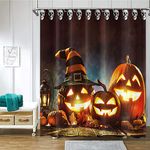 Halloween Spooky Pumpkin Shower Curtain Scary Skull Pumpkins with Witch Hat Horror Shower Curtains Set 72x72 Inch Rustic Vintage Halloween Bathroom Decor Polyester Waterproof Fabric with Hooks