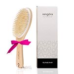 Rengöra Dry Body Brush with Natural Boar Bristles - Excellent Ergonomic Wooden Handle Bath Brush for Body Scrubbing, Exfoliating, Dry Brushing and Lymphatic Drainage