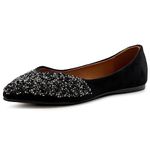 Ollio Women's Shoes Faux Suede Rhinestone Studded Pointed Toe Ballet Flats F206, Black, 9.5