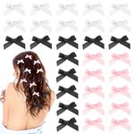 30PCS Bow Hair Clips Satin Mini Bowknot Barrettes Non-Slip Ribbon Hairpins Kawaii Claw Clip Small Pins Metal Sweet Hairstyle Accessories for Women Girl Toddlers(Pink+Black+White)