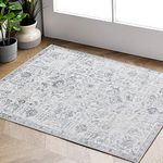 JINCHAN Area Rug 2x3 Entryway Rug Door Mat Vintage Indoor Entrance Flodable Washable Rug Retro Distressed Carpet Grey Multi Floral Print Gray Country Boho Rug Non Slip Doormat Bathroom Kitchen Bedroom