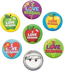 I Love Reading Mini Buttons - 48 Pieces - Educational and Learning Activities for Kids