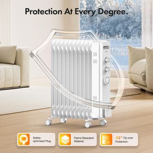 VonHaus 11-Fin Oil Radiator Heater, 2500W – Portable Electric