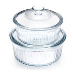 NUTRIUPS 4-pieces Round Glass Casserole Dish Set with Lid, Set of 2（1.6L+2.4L) Borosilicate Glass, Round Casserole Dish for Oven