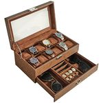 IBUYKE Watch Box 12 Slots PU Leather Watch Case for Men - Jewelry Display Drawer Case with Glass Top,Smooth Velvet Lining Brown JWB001Z